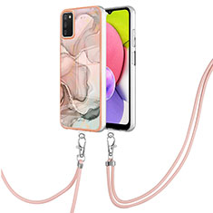 Silicone Candy Rubber Gel Fashionable Pattern Soft Case Cover with Lanyard Strap YB7 for Samsung Galaxy A02s Pink