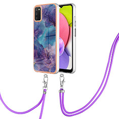 Silicone Candy Rubber Gel Fashionable Pattern Soft Case Cover with Lanyard Strap YB7 for Samsung Galaxy A03s Purple