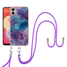 Silicone Candy Rubber Gel Fashionable Pattern Soft Case Cover with Lanyard Strap YB7 for Samsung Galaxy A04 4G Purple
