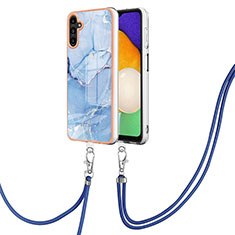 Silicone Candy Rubber Gel Fashionable Pattern Soft Case Cover with Lanyard Strap YB7 for Samsung Galaxy A04s Blue