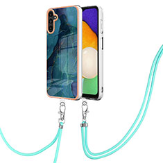 Silicone Candy Rubber Gel Fashionable Pattern Soft Case Cover with Lanyard Strap YB7 for Samsung Galaxy A04s Green