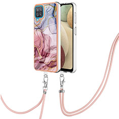 Silicone Candy Rubber Gel Fashionable Pattern Soft Case Cover with Lanyard Strap YB7 for Samsung Galaxy A12 Mixed