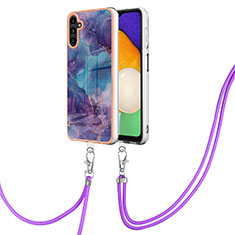 Silicone Candy Rubber Gel Fashionable Pattern Soft Case Cover with Lanyard Strap YB7 for Samsung Galaxy A13 5G Purple