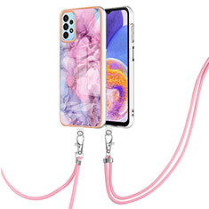 Silicone Candy Rubber Gel Fashionable Pattern Soft Case Cover with Lanyard Strap YB7 for Samsung Galaxy A23 4G Clove Purple