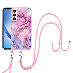 Silicone Candy Rubber Gel Fashionable Pattern Soft Case Cover with Lanyard Strap YB7 for Samsung Galaxy A25 5G Clove Purple