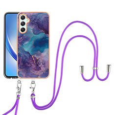Silicone Candy Rubber Gel Fashionable Pattern Soft Case Cover with Lanyard Strap YB7 for Samsung Galaxy A25 5G Purple