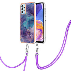 Silicone Candy Rubber Gel Fashionable Pattern Soft Case Cover with Lanyard Strap YB7 for Samsung Galaxy A32 5G Purple