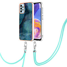 Silicone Candy Rubber Gel Fashionable Pattern Soft Case Cover with Lanyard Strap YB7 for Samsung Galaxy A33 5G Green