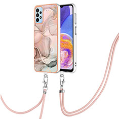 Silicone Candy Rubber Gel Fashionable Pattern Soft Case Cover with Lanyard Strap YB7 for Samsung Galaxy A33 5G Pink