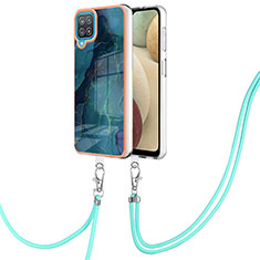 Silicone Candy Rubber Gel Fashionable Pattern Soft Case Cover with Lanyard Strap YB7 for Samsung Galaxy F12 Green
