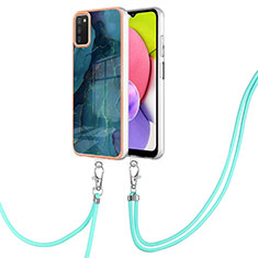 Silicone Candy Rubber Gel Fashionable Pattern Soft Case Cover with Lanyard Strap YB7 for Samsung Galaxy M02s Green