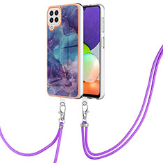 Silicone Candy Rubber Gel Fashionable Pattern Soft Case Cover with Lanyard Strap YB7 for Samsung Galaxy M32 4G Purple