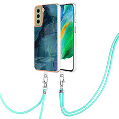 Silicone Candy Rubber Gel Fashionable Pattern Soft Case Cover with Lanyard Strap YB7 for Samsung Galaxy S21 FE 5G Green