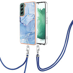 Silicone Candy Rubber Gel Fashionable Pattern Soft Case Cover with Lanyard Strap YB7 for Samsung Galaxy S22 5G Blue