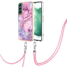 Silicone Candy Rubber Gel Fashionable Pattern Soft Case Cover with Lanyard Strap YB7 for Samsung Galaxy S22 Plus 5G Clove Purple