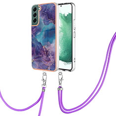 Silicone Candy Rubber Gel Fashionable Pattern Soft Case Cover with Lanyard Strap YB7 for Samsung Galaxy S23 Plus 5G Purple