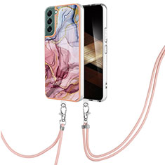 Silicone Candy Rubber Gel Fashionable Pattern Soft Case Cover with Lanyard Strap YB7 for Samsung Galaxy S24 5G Mixed