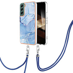 Silicone Candy Rubber Gel Fashionable Pattern Soft Case Cover with Lanyard Strap YB7 for Samsung Galaxy S24 Plus 5G Blue
