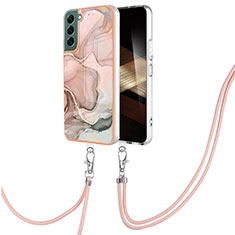 Silicone Candy Rubber Gel Fashionable Pattern Soft Case Cover with Lanyard Strap YB7 for Samsung Galaxy S24 Plus 5G Pink