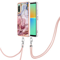 Silicone Candy Rubber Gel Fashionable Pattern Soft Case Cover with Lanyard Strap YB7 for Sony Xperia 10 IV Mixed