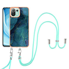 Silicone Candy Rubber Gel Fashionable Pattern Soft Case Cover with Lanyard Strap YB7 for Xiaomi Mi 11 Lite 4G Green