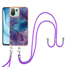 Silicone Candy Rubber Gel Fashionable Pattern Soft Case Cover with Lanyard Strap YB7 for Xiaomi Mi 11 Lite 5G NE Purple