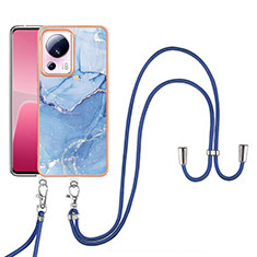 Silicone Candy Rubber Gel Fashionable Pattern Soft Case Cover with Lanyard Strap YB7 for Xiaomi Mi 13 Lite 5G Blue