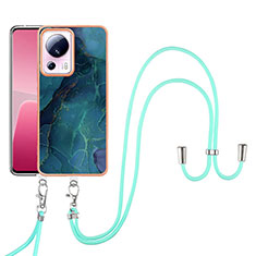 Silicone Candy Rubber Gel Fashionable Pattern Soft Case Cover with Lanyard Strap YB7 for Xiaomi Mi 13 Lite 5G Green