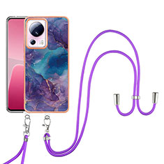 Silicone Candy Rubber Gel Fashionable Pattern Soft Case Cover with Lanyard Strap YB7 for Xiaomi Mi 13 Lite 5G Purple