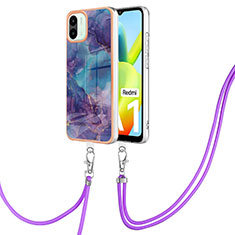 Silicone Candy Rubber Gel Fashionable Pattern Soft Case Cover with Lanyard Strap YB7 for Xiaomi Poco C50 Purple