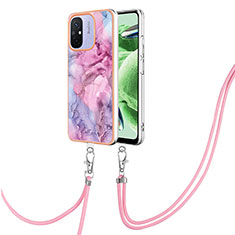 Silicone Candy Rubber Gel Fashionable Pattern Soft Case Cover with Lanyard Strap YB7 for Xiaomi Poco C55 Clove Purple