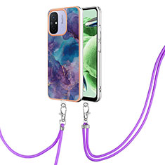Silicone Candy Rubber Gel Fashionable Pattern Soft Case Cover with Lanyard Strap YB7 for Xiaomi Poco C55 Purple