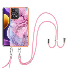 Silicone Candy Rubber Gel Fashionable Pattern Soft Case Cover with Lanyard Strap YB7 for Xiaomi Poco F5 5G Clove Purple