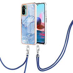 Silicone Candy Rubber Gel Fashionable Pattern Soft Case Cover with Lanyard Strap YB7 for Xiaomi Poco M5S Blue