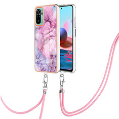 Silicone Candy Rubber Gel Fashionable Pattern Soft Case Cover with Lanyard Strap YB7 for Xiaomi Poco M5S Clove Purple