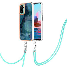 Silicone Candy Rubber Gel Fashionable Pattern Soft Case Cover with Lanyard Strap YB7 for Xiaomi Poco M5S Green