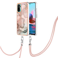 Silicone Candy Rubber Gel Fashionable Pattern Soft Case Cover with Lanyard Strap YB7 for Xiaomi Poco M5S Pink