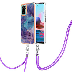 Silicone Candy Rubber Gel Fashionable Pattern Soft Case Cover with Lanyard Strap YB7 for Xiaomi Poco M5S Purple