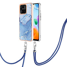 Silicone Candy Rubber Gel Fashionable Pattern Soft Case Cover with Lanyard Strap YB7 for Xiaomi Redmi 10 Power Blue
