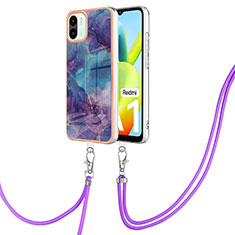 Silicone Candy Rubber Gel Fashionable Pattern Soft Case Cover with Lanyard Strap YB7 for Xiaomi Redmi A1 Purple