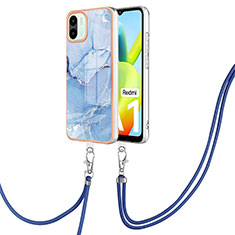 Silicone Candy Rubber Gel Fashionable Pattern Soft Case Cover with Lanyard Strap YB7 for Xiaomi Redmi A2 Blue