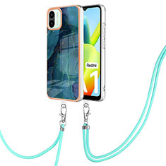 Silicone Candy Rubber Gel Fashionable Pattern Soft Case Cover with Lanyard Strap YB7 for Xiaomi Redmi A2 Green