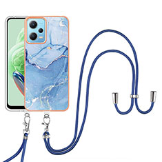 Silicone Candy Rubber Gel Fashionable Pattern Soft Case Cover with Lanyard Strap YB7 for Xiaomi Redmi Note 12 5G Blue