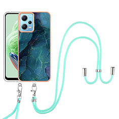 Silicone Candy Rubber Gel Fashionable Pattern Soft Case Cover with Lanyard Strap YB7 for Xiaomi Redmi Note 12 5G Green