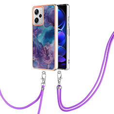 Silicone Candy Rubber Gel Fashionable Pattern Soft Case Cover with Lanyard Strap YB7 for Xiaomi Redmi Note 12 Explorer Purple