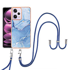 Silicone Candy Rubber Gel Fashionable Pattern Soft Case Cover with Lanyard Strap YB7 for Xiaomi Redmi Note 12 Pro 5G Blue