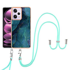 Silicone Candy Rubber Gel Fashionable Pattern Soft Case Cover with Lanyard Strap YB7 for Xiaomi Redmi Note 12 Pro 5G Green