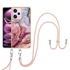 Silicone Candy Rubber Gel Fashionable Pattern Soft Case Cover with Lanyard Strap YB7 for Xiaomi Redmi Note 12 Pro 5G Mixed