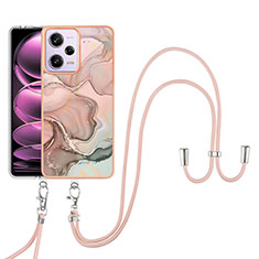 Silicone Candy Rubber Gel Fashionable Pattern Soft Case Cover with Lanyard Strap YB7 for Xiaomi Redmi Note 12 Pro 5G Pink