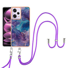 Silicone Candy Rubber Gel Fashionable Pattern Soft Case Cover with Lanyard Strap YB7 for Xiaomi Redmi Note 12 Pro 5G Purple